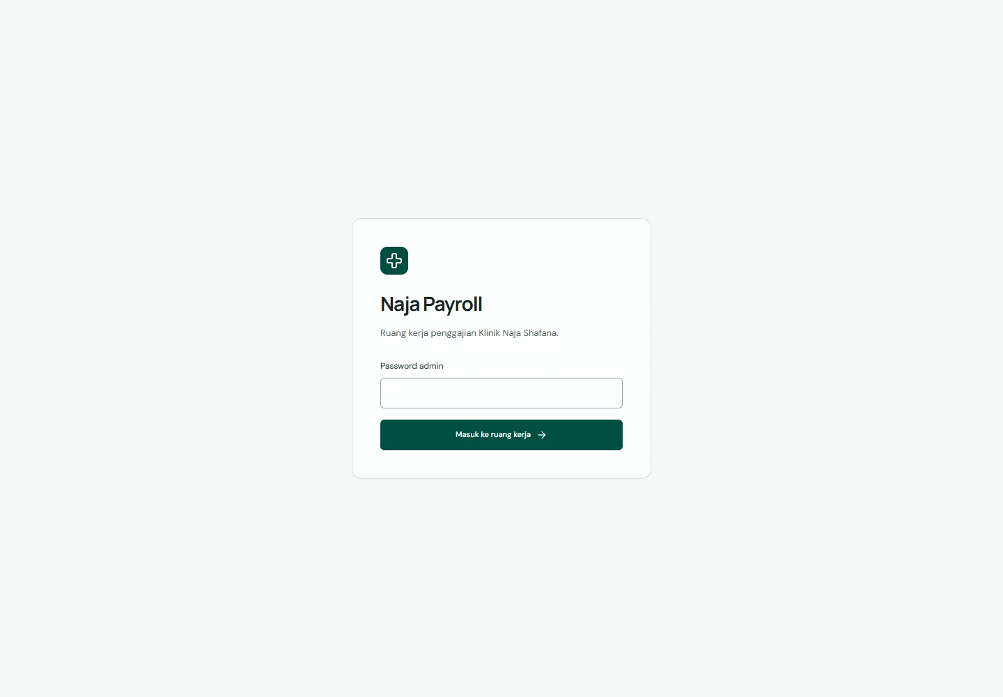 Payroll management sign-in interface for the clinic payroll workspace.