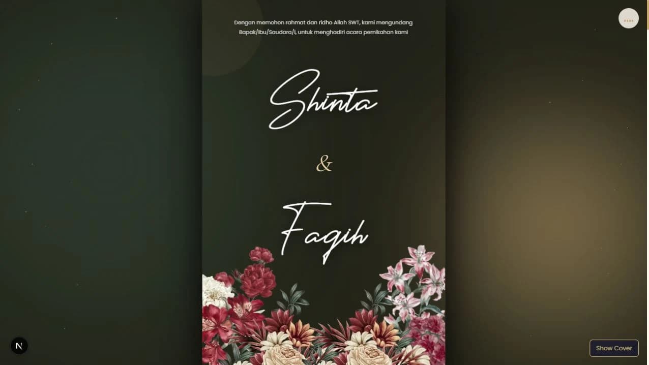 The locally running wedding invitation with signature typography, floral details, and an atmospheric background.